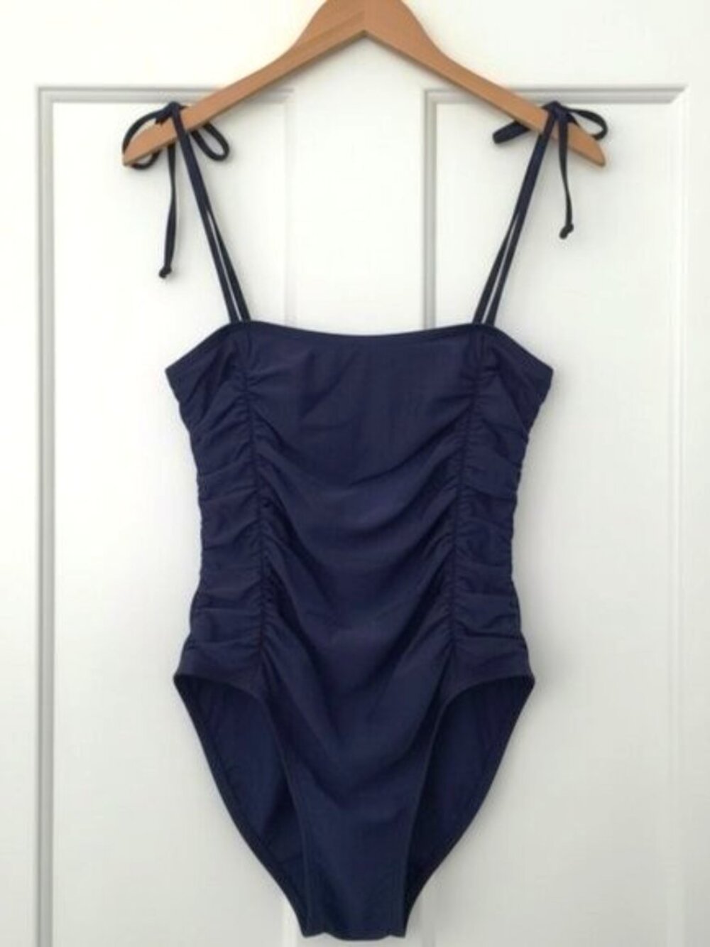 J. Crew Ruched Tie Shoulder One Piece Swimsuit Navy Size 22 NWT - Picture 4 of 12